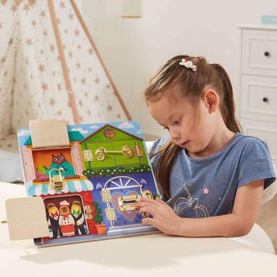 Viga Toys Board Lock And Latch House Montessori Montessori Joc Educațional de Cunoștințe din Lemn pentru 1,5+ ani Ani