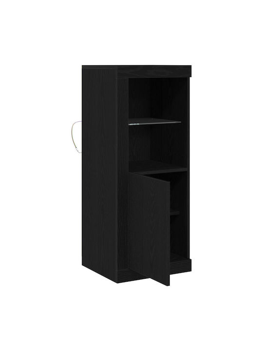 Floor-standing Living Room Display Cabinet made of Particleboard with Glass & Lighting Black Oak 41x37x100cm