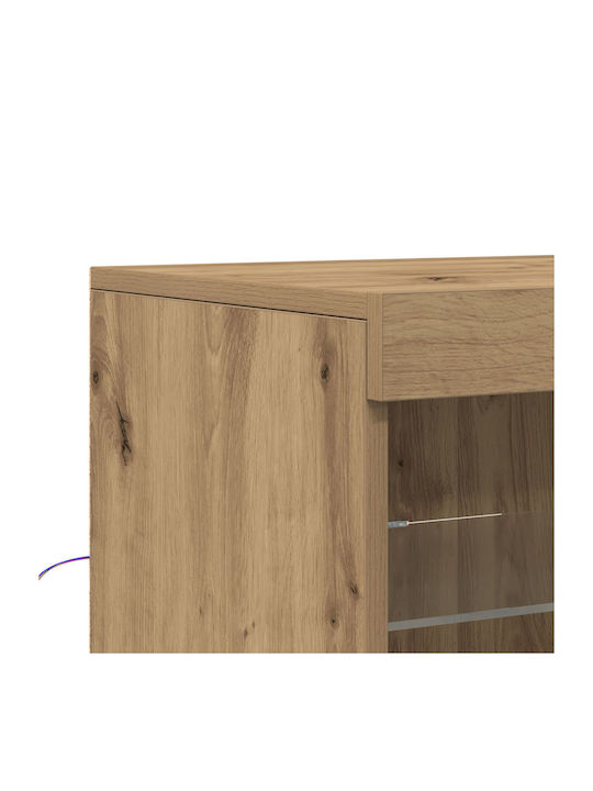 Floor-standing Living Room Display Cabinet made of Particleboard with Glass & Lighting Walnut 60.5x37x100cm