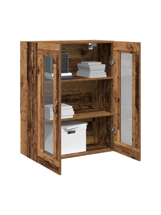 Wand Wohnzimmer Vitrine aus Spanplatte mit Glas Old Wood 69.5x34x90cm
