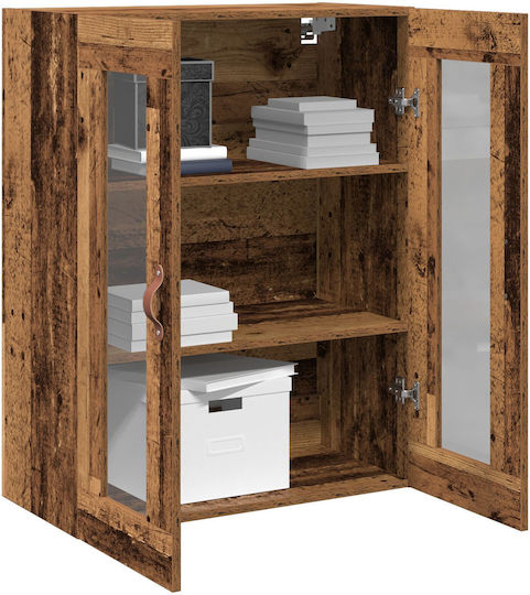 Wall Living Room Display Cabinet made of Particleboard with Glass Old Wood 69.5x34x90cm