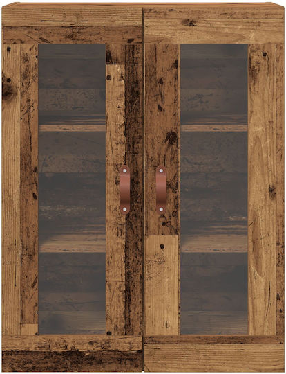 Wall Living Room Display Cabinet made of Particleboard with Glass Old Wood 69.5x34x90cm