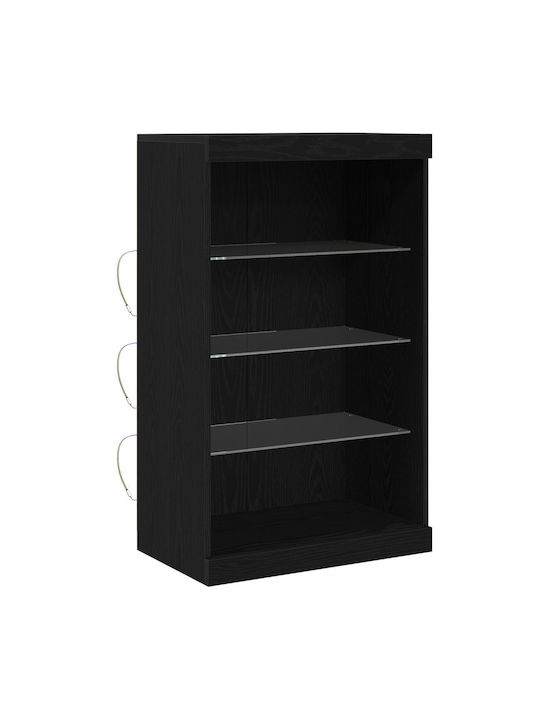 Floor-standing Living Room Display Cabinet made of Particleboard with Glass & Lighting Black Oak 60.5x37x100cm
