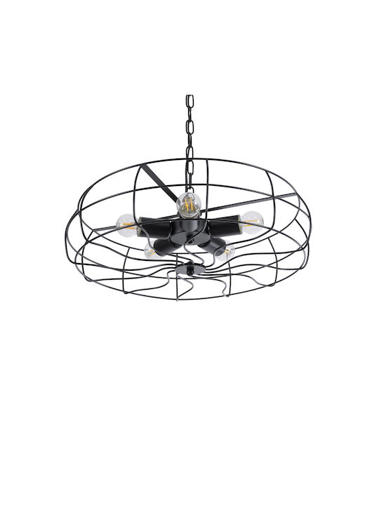 GloboStar Helix Висящо Осветително Тяло Черен Мрежа за 5 Крушки E27 48x48x12см.