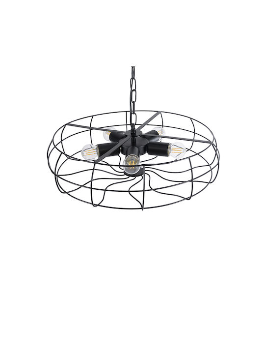 GloboStar Helix Висящо Осветително Тяло Черен Мрежа за 5 Крушки E27 48x48x12см.