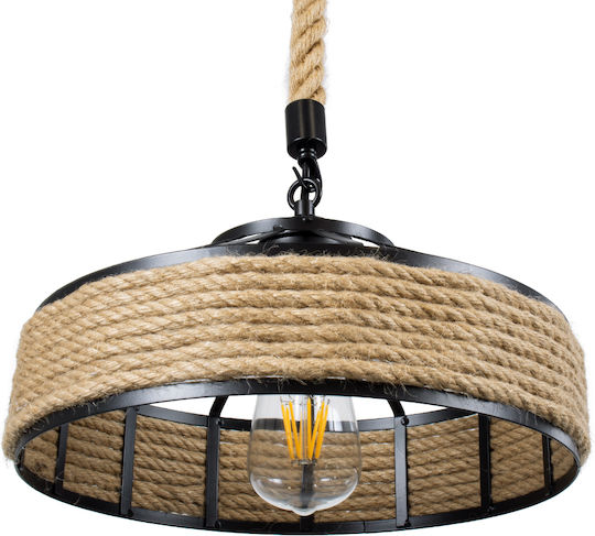 GloboStar Poli Brown Ceiling Light with Rope for E27 Socket 31x31x14cm