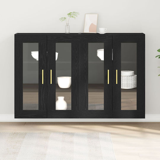 Wall Living Room Display Cabinet made of Particleboard with Glass Black Oak 139x34x90cm