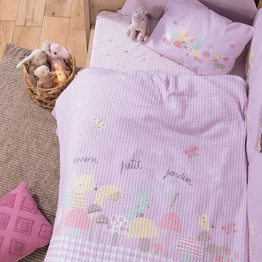 Nef-Nef Homeware Одеяло Детски пелени за пелени Mon Petit Jardin Pique Лилав 80x110см.