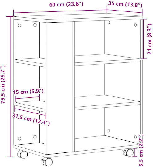 Bibliotecă Neagră Stejar 60x35x75 cm