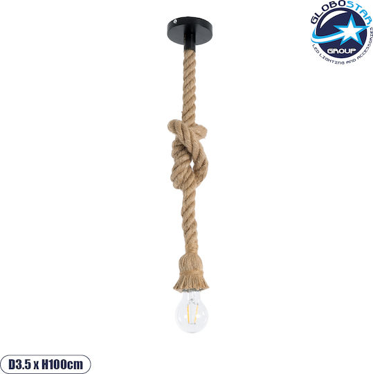 GloboStar Rope Κρεμαστό Φωτιστικό Μπεζ με Σχοινί για Ντουί E27 3.5x3.5x100εκ.