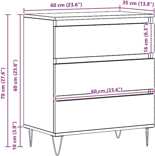 Συρταριέρα Κρεβατοκάμαρας Walnut 60x35x70cm