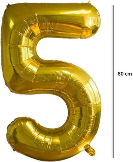 Luftballon Folie Jumbo Zahl 5 Gold 80cm