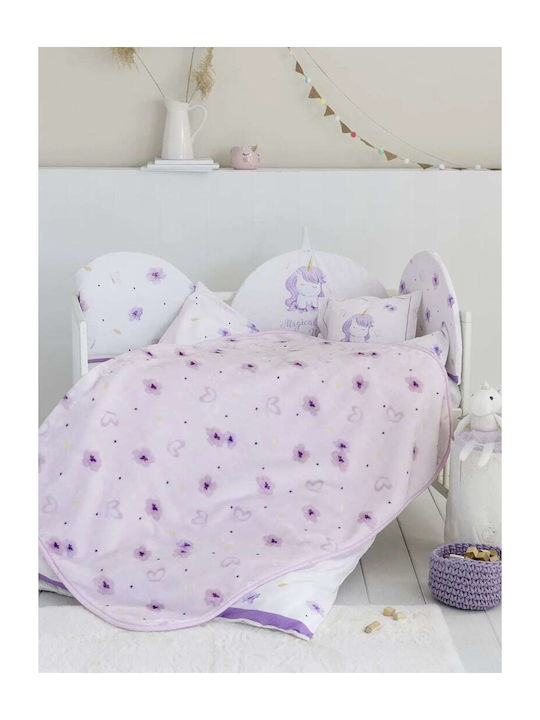 Nima Blanket Cot Magical Unicorn Velvet Lilac Lilac 110x140cm