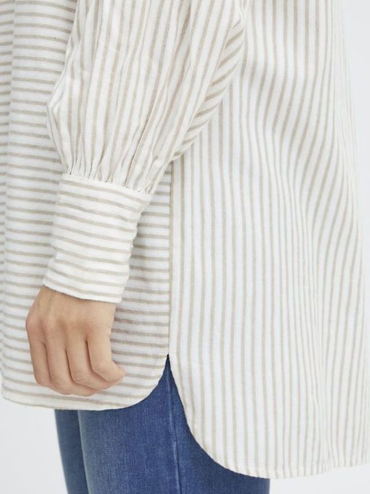 Women's Striped Long Sleeve Shirt Beige Light