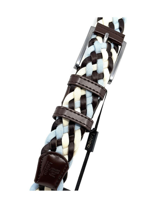 Men's Belt Leather Knitted Blue
