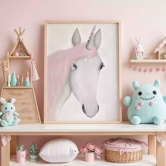 Παιδικό Κάδρο Unicorn με Μαύρη Κορνίζα από Ξύλο 21x30εκ.
