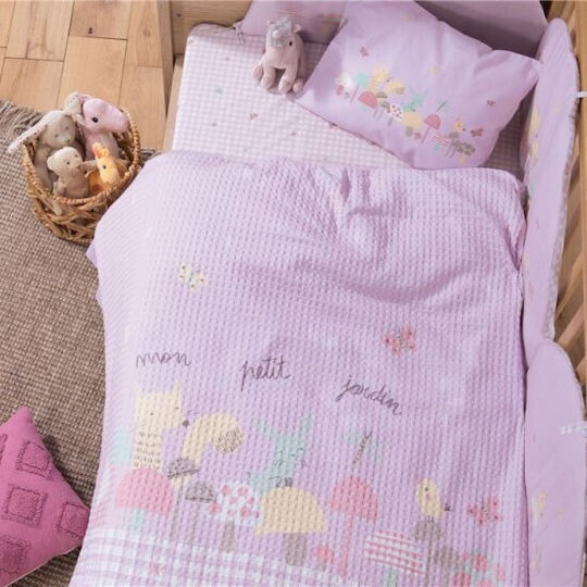 Nef-Nef Homeware Blanket Cot Mon Petit Jardin Waffle Lilac 110x150cm