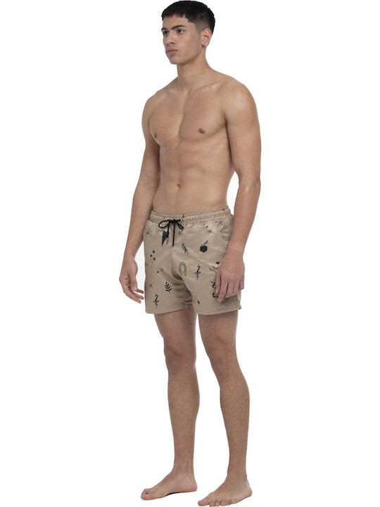 Né Men's Swimwear Shorts Beige with Patterns