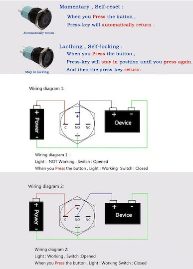 GloboStar On-Off switch Pushbutton with Lighting Blue 1pcs
