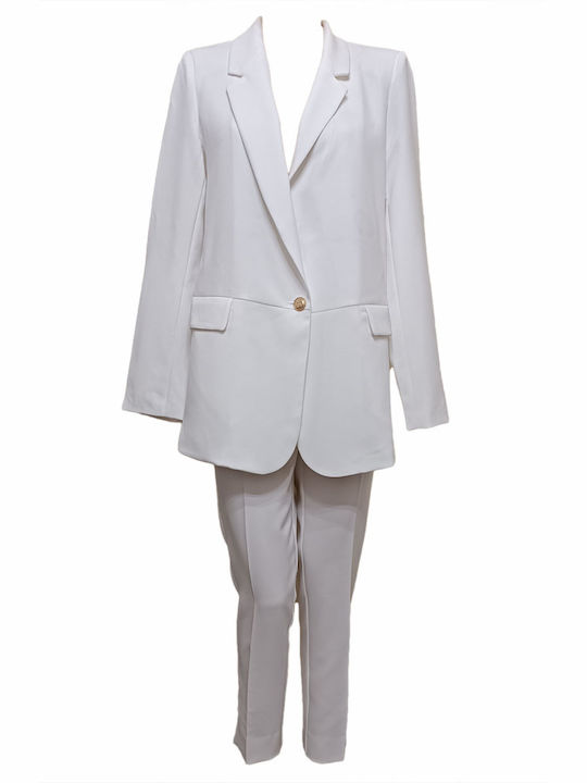 Attentif Lang Damen Krepp Mittellang Blazer White