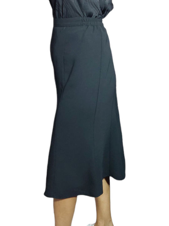 Crepe A-Line Midi Skirt Black