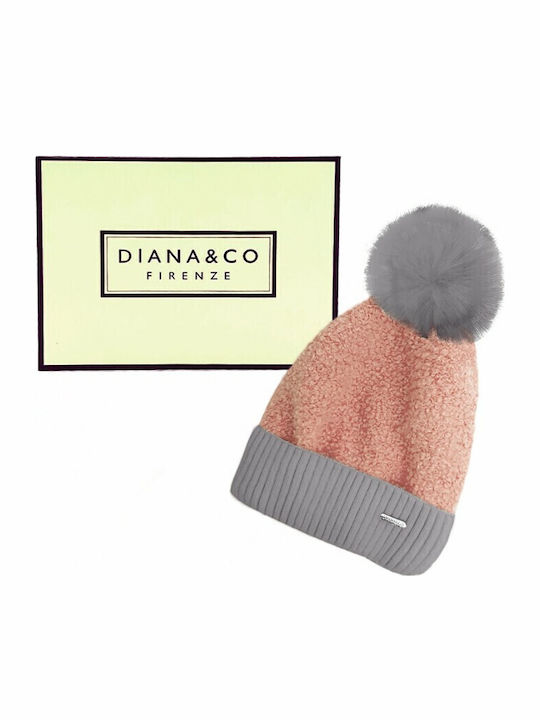 Pom Pom Beanie Γυναικείος Σκούφος Πλεκτός σε Ροζ χρώμα