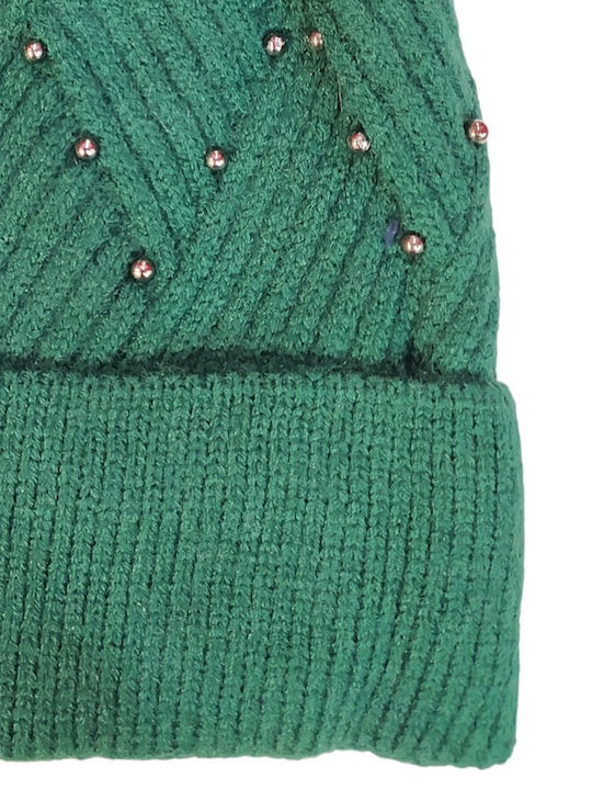 Pom Pom Beanie Beanie with Knit in Green color