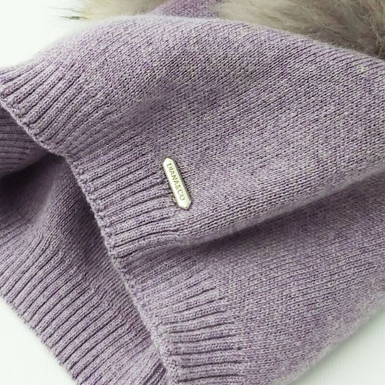 Pom Pom Beanie Γυναικείος Σκούφος Πλεκτός σε Λιλά χρώμα