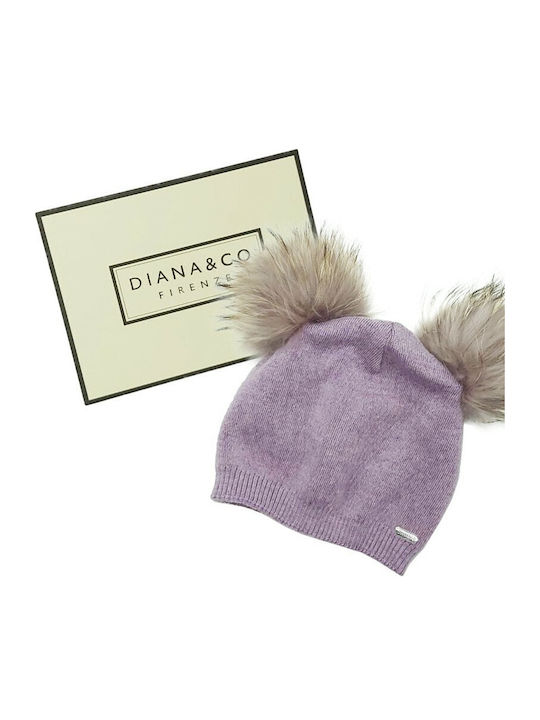 Pom Pom Beanie Beanie Knitted in Lilac color