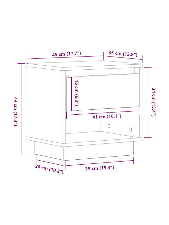 Κομοδίνο Ξύλινο Μαύρη δρυς 45x34x48cm