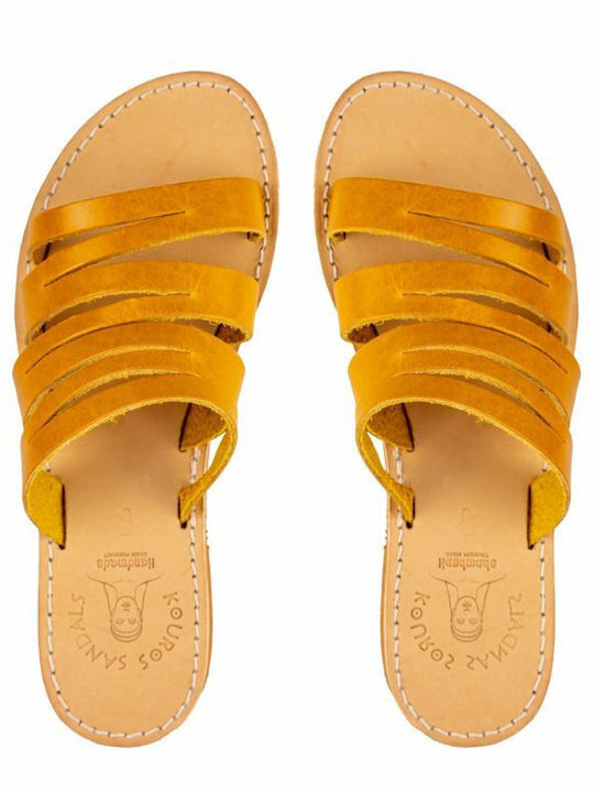 Leather Women's Flat Sandals in Yellow Color