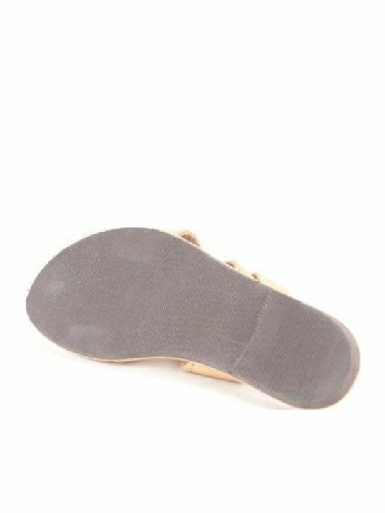Leather Women's Flat Sandals in Beige Color