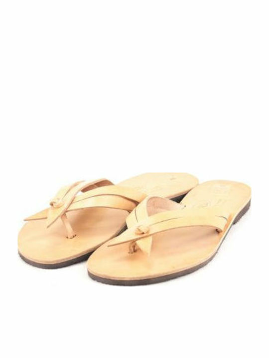 Leather Women's Flat Sandals in Beige Color