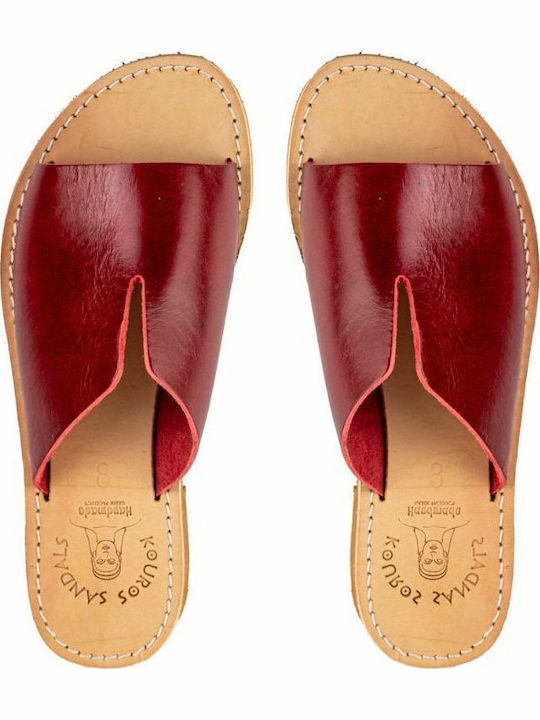 Leder Flache Sandalen für Damen in Rot Farbe