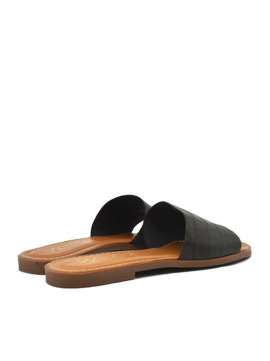 Leather Women's Flat Sandals in Black Color