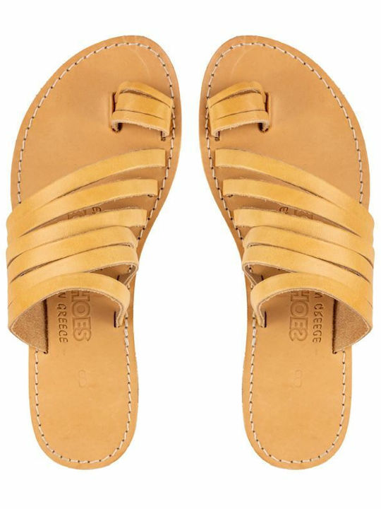 Leather Women's Flat Sandals in Beige Color
