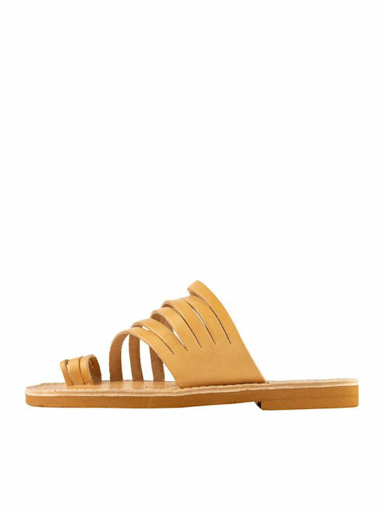 Leather Women's Flat Sandals in Beige Color