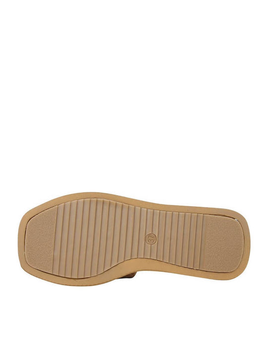Flip-flops Leather Women's Flat Sandals in Tabac Brown Color