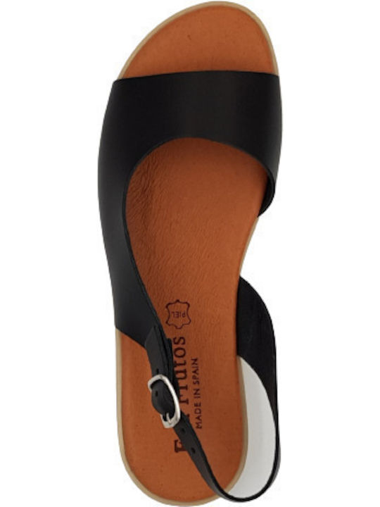 Leder Flache Sandalen für Damen mit Riemen in Schwarz Farbe