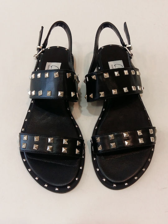 Leather Women's Flat Sandals Anatomic in Black Color