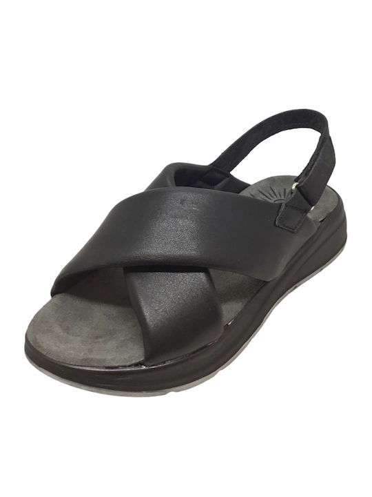 Leather Women's Flat Sandals Anatomic in Black Color