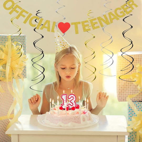 Banner 13. Geburtstag Goldglitter Rotes Herz Hängedekoration