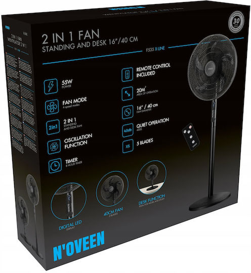 N'Oveen Modular Fan 55W with Remote Control Black