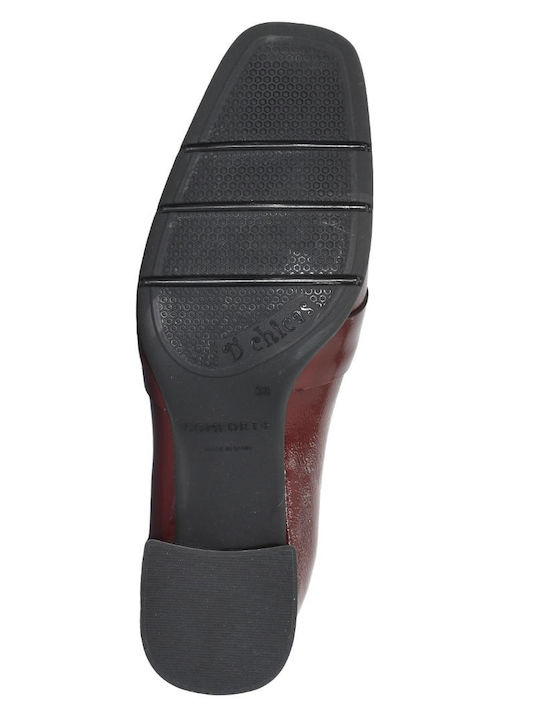 Leder Pumps mit Chunky mittelhohem Absatz Burgundisch