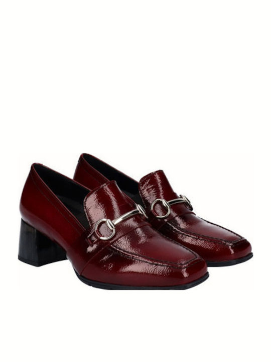 Leder Pumps mit Chunky mittelhohem Absatz Burgundisch