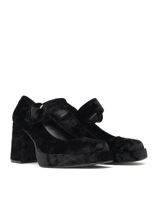 Pumps mit Riemchen & Chunky hoher Absatz Schwarz