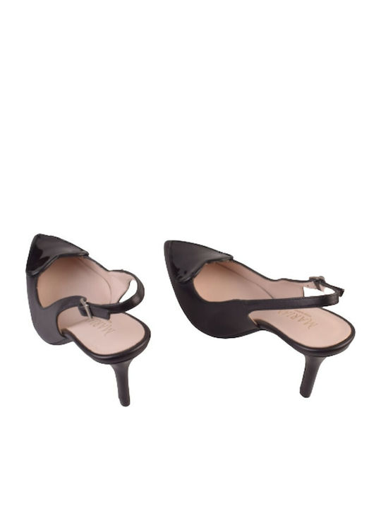 Leder Pumps mit Riemchen Schwarz