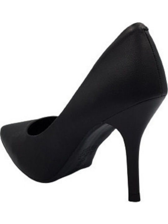 Synthetic Leather Pointed Toe Black Heels