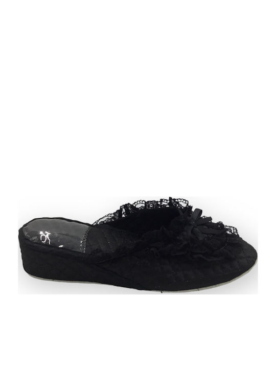 Leather Winter Women's Slippers Black