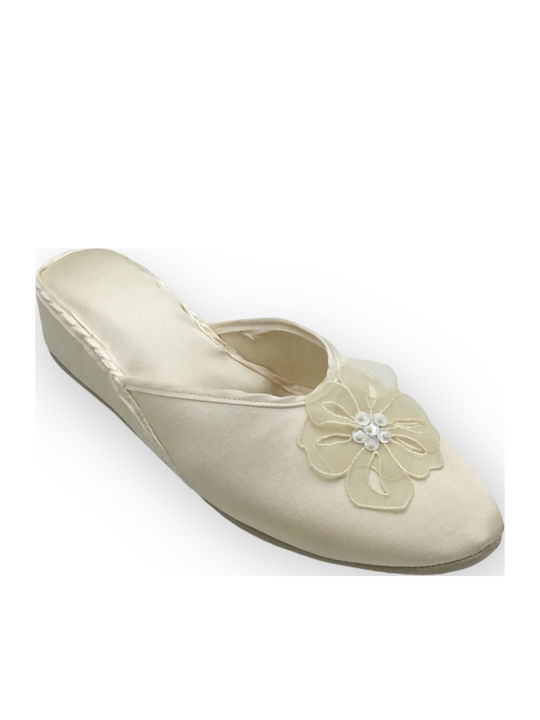 -beige Lederne Winter Damen Hausschuhe Beige